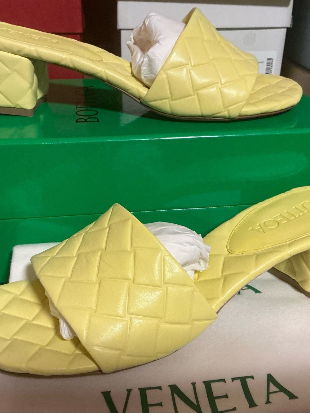 Bottega Veneta Lemon Quilted Leather Slide Mules